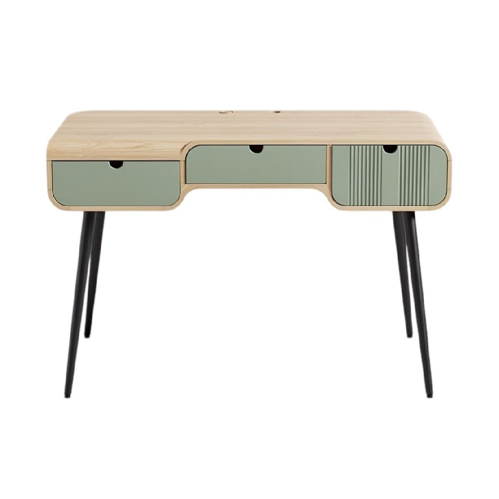 **Technische Titel in het Nederlands:** Modern bureau met lades en groen accent, minimalistisch design.