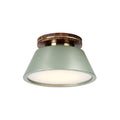 **Moderne plafondlamp met een matte groene kap en houten accent**