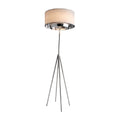 **Moderne vloerlamp met stoffen lampenkap en metalen standaard**